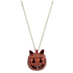 BETSEY JOHNSON cat pumpkin Halloween locket long necklace